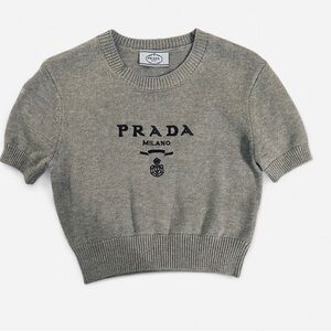 Prada Short-Sleeve Gray Sweater